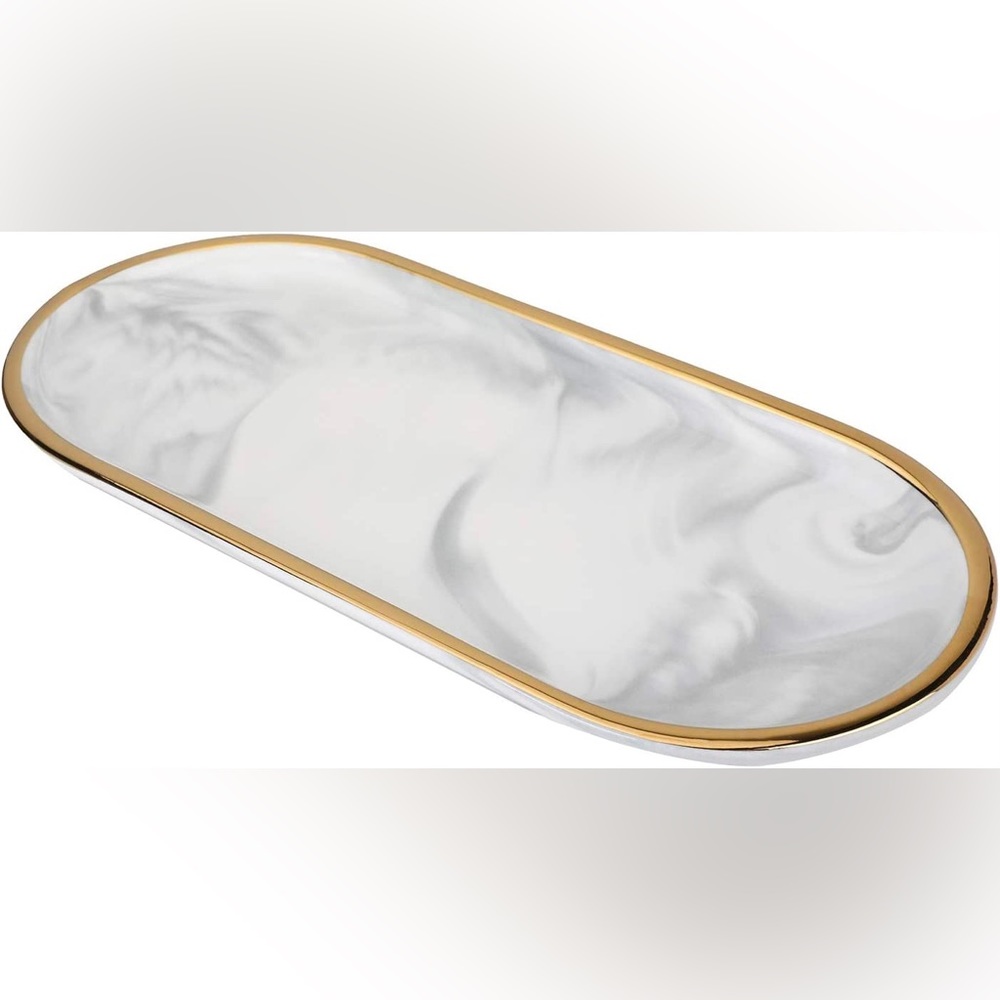JEWELRY OR FOOD DISH WITH MARBLE FINISH (NEW IN BOX)